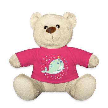 Cute Narwhal Whale Unicorn Kawaii Pastel Colors - Teddy Bear - pink - Front