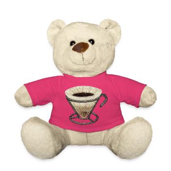 Embroidered coffee filter – coffee nerd (printed) - Teddy Bear - pink - Front