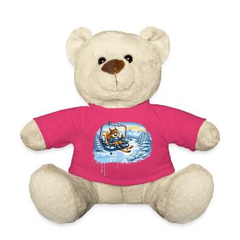 Funny squirrel in the ski lift – winter fun motif - Teddy Bear - pink - Front
