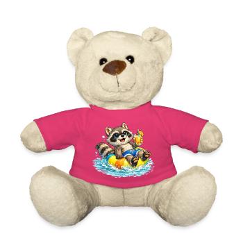 Waschbär im Schwimmring mit Cocktail  Beschreibung - Teddy - Pink - Vorne