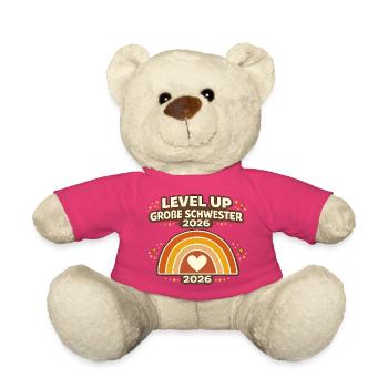 Level Up große Schwester 2026 Regenbogen - Teddy - Pink - Vorne