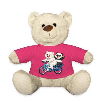 Deux ours en peluche à vélo - Nounours - rose - Devant