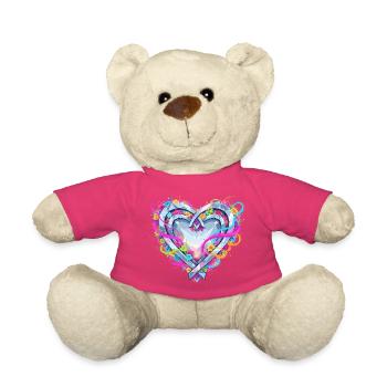 Colorful flower heart with bow tendrils - Teddy Bear - pink - Front