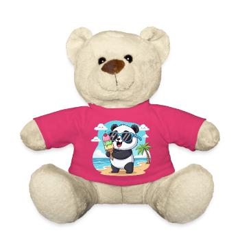 Panda am Strand mit Eiscreme - Teddy Bear - pink - Front
