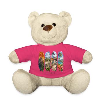 Voyage de vacances en Haïti – Culture caribéenne et motif paysager - Nounours - rose - Devant