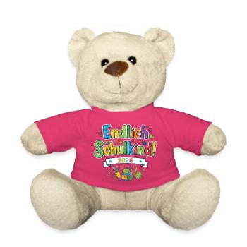 Endlich Schulkind 2026 - bunter Schulstart - Teddy - Pink - Vorne