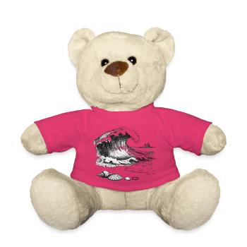 Big ocean wave with palm island and shells - Teddy Bear - pink - Front