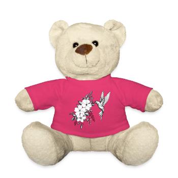 fleurs de cerisier et hibiscus, petit oiseau colib - Nounours - rose - Devant