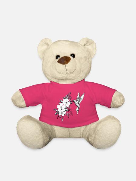 fleurs de cerisier et hibiscus, petit oiseau colib - Nounours - rose