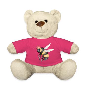 Drawing of a flying bumblebee with crown - Teddy Bear - pink - Front
