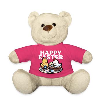 Happy Easter – Cute chicks paint Easter eggs - Teddy Bear - pink - Front