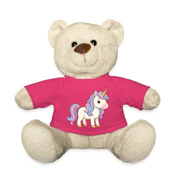 Pastellfarbenes Einhorn mit Regenbogenschopf - Teddy - Pink - Vorne