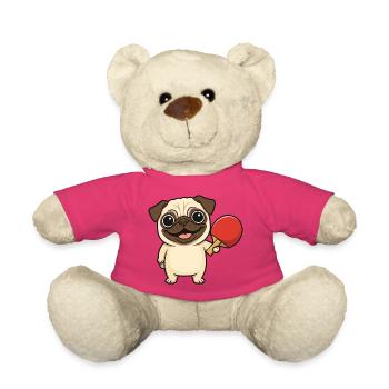 Süßer Mops beim Tischtennis Cartoon Hund - Teddy - Pink - Vorne