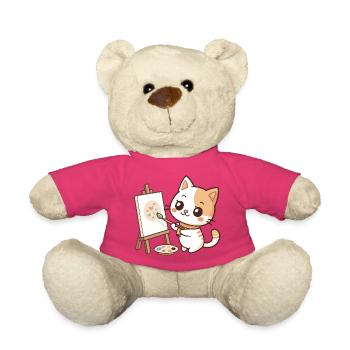 Chat peintre kawaii sur palette pastel - Nounours - rose - Devant