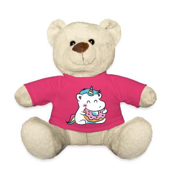 Hippopotame Licorne Kawaii avec un Donut - Nounours - rose - Devant