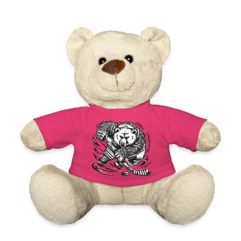 eishockey angriff bär tattoo puck schläger stark  - Teddy Bear - pink - Front