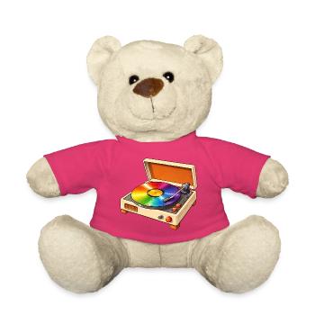 Retro Plattenspieler mit Regenbogen Schallplatte - Teddy - Pink - Vorne