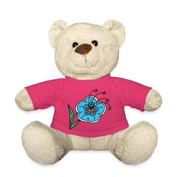 Enfant des enfants à la fleur bleue dessinés à la main - Nounours - rose - Devant