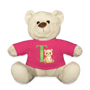 Ours en peluche avec la lettre verte T - Nounours - rose - Devant
