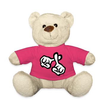 Croisons les doigts (mains / croix / Bible / religion, 2C) - Nounours - rose - Devant