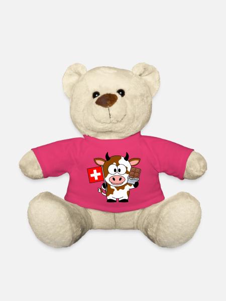 Schweizer Kuh mit Flagge und Schokolade - Teddy - Pink