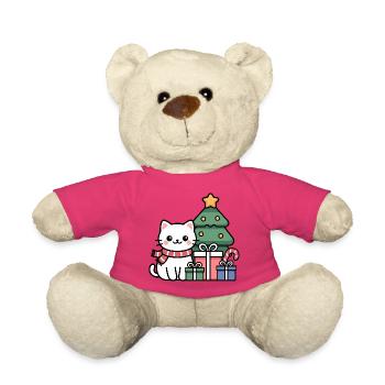 Chat de Noël Kawaii avec des cadeaux - Nounours - rose - Devant