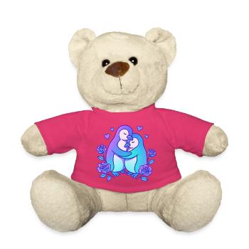 Love duo penguins in the rose garden - Teddy Bear - pink - Front