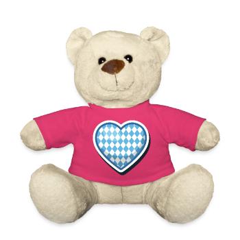 Bayern Blau Weiss Rauten Herzmotiv Bayernfan Herz - Teddy - Pink - Vorne