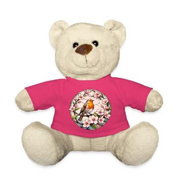 Rouge-gorge avec motif printanier en fleurs de cerisier - Nounours - rose - Devant