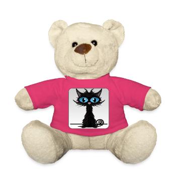 Schwarze Katze - Blaue Augen - Teddy - Pink - Vorne