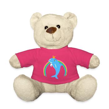 Regenbogen Delfin goldene Krone Blau - Teddy - Pink - Vorne