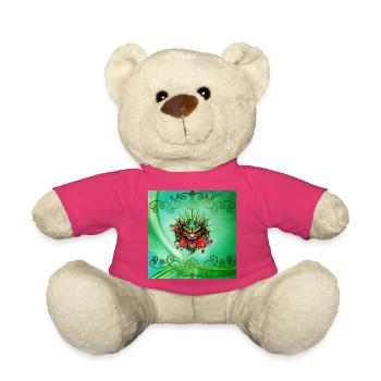 Wonderful colorful dragon head with flowers. - Teddy Bear - pink - Front