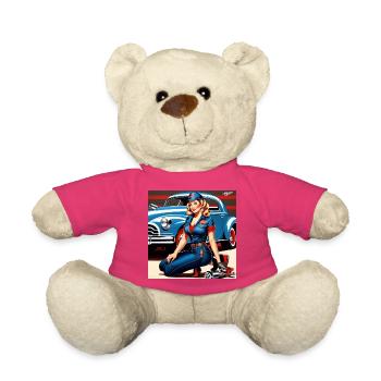 Pinup im Retrowagen Blau - Teddy - Pink - Vorne
