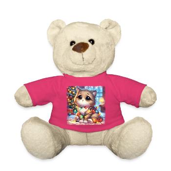 Chat de Noël mignon, maladroit et emmêlé - Nounours - rose - Devant