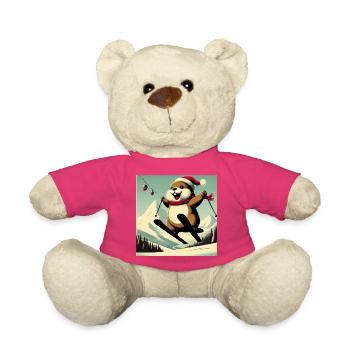 Marmotte Ski Affiche Vintage - Nounours - rose - Devant