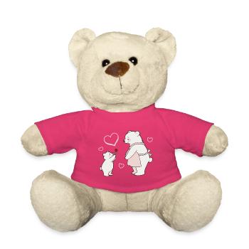 Mère et enfant porte coeurs de fête des mères - Nounours - rose - Devant