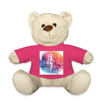 Amsterdam à vélo - Belle fille sur un vélo. - Nounours - rose - Devant