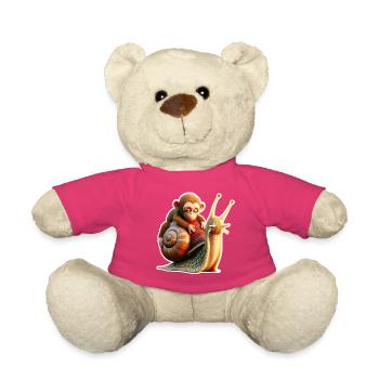 Monkey on Snail: Playful Friendship - Teddy Bear - pink - Front