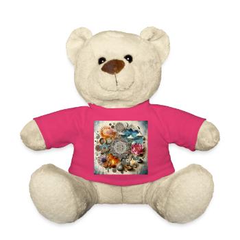 Mandala de fleurs avec lotus et bougies - Nounours - rose - Devant