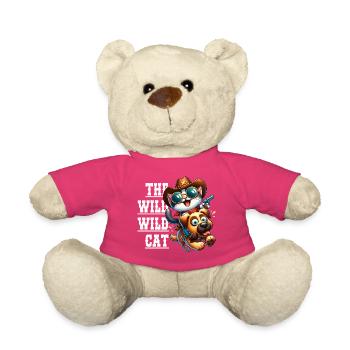 Cartoon Cowboy Cat Rides on Dog, The Wild Cat - Teddy Bear - pink - Front