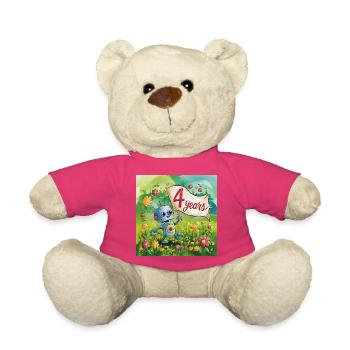 4 Years Little Cute Robot in the Flower Meadow - Teddy Bear - pink - Front