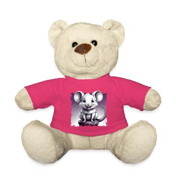 Maus comic lachend sitzt auf Hocker - Teddy - Pink - Vorne