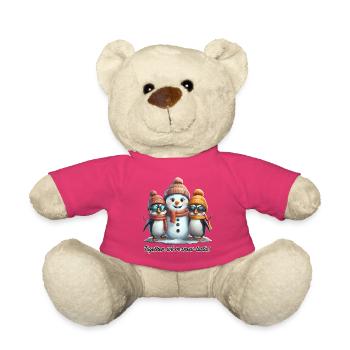 Amitié enneigée : Pingouins et bonhomme de neige - Nounours - rose - Devant