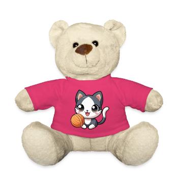 Chaton kawaii noir et blanc avec pelote - Nounours - rose - Devant