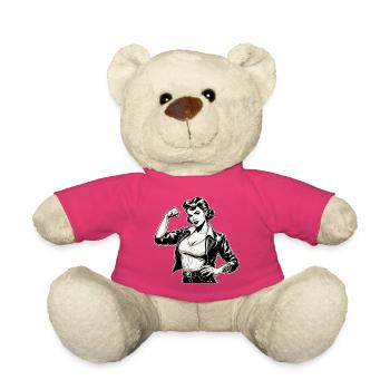 Strong Cool Woman Rockabilly Leather Jacket Gift - Teddy Bear - pink - Front