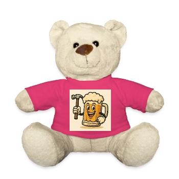 Bierglas mit lachendem Gesicht und Hammer - Teddy - Pink - Vorne