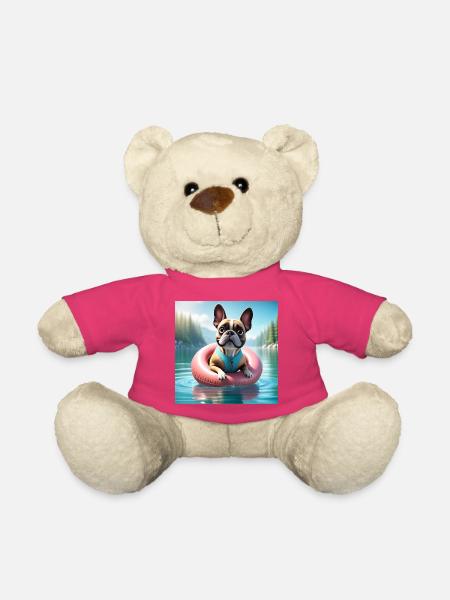 Bouledogue français ludique sur anneau d’eau - Nounours - rose