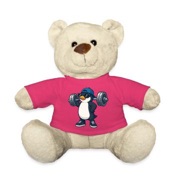 Cooler Pinguin mit Hantel Fitness Bodybuilding - Teddy - Pink - Vorne