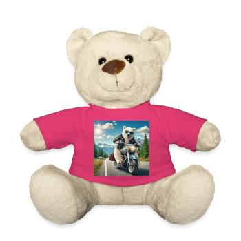 Bär auf dem Motorrad auf ein Abenteuer in den Bergen - Teddy - Pink - Vorne