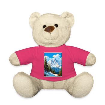 Zugspitze Germany Vintage Travel Poster Cityscape - Teddy Bear - pink - Front